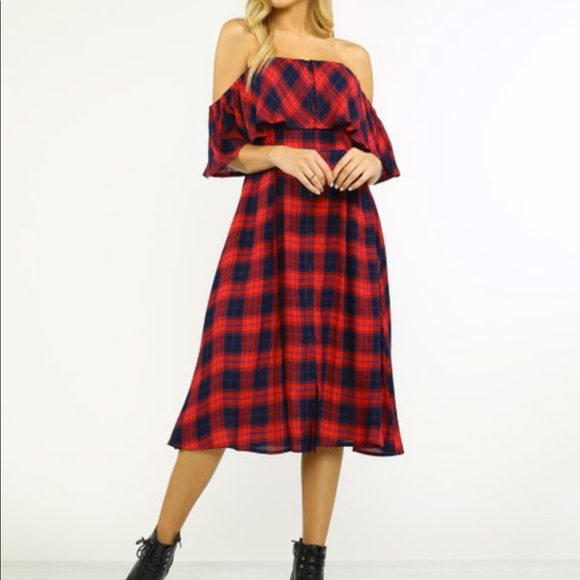 Plaid Off the Shoulder Dress - Picture 4 of 5